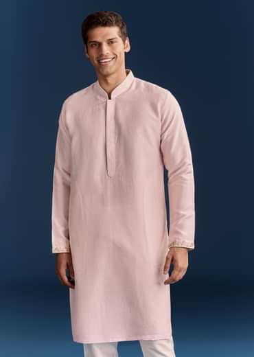 Pink Silk Floral Kurta Jacket Set With Resham And Cutdana Detailing