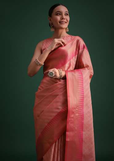 Pink Silk Handloom All Over Jaal Woven Saree