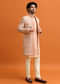 Pink Silk Indowestern Set With Hand Work For Men