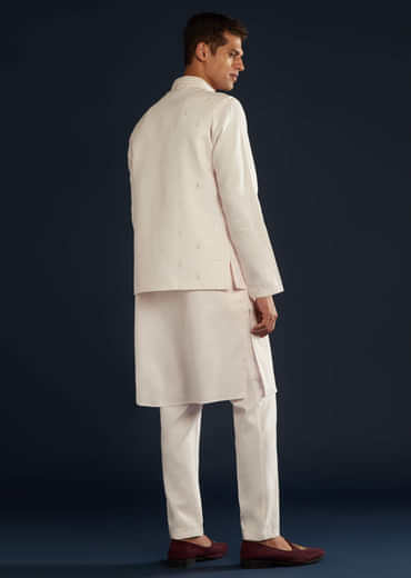 Pink Silk Jacket Kurta Set With Resham Sequins Work