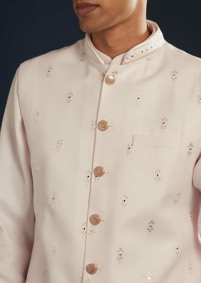 Pink Silk Jacket Kurta Set With Resham Sequins Work