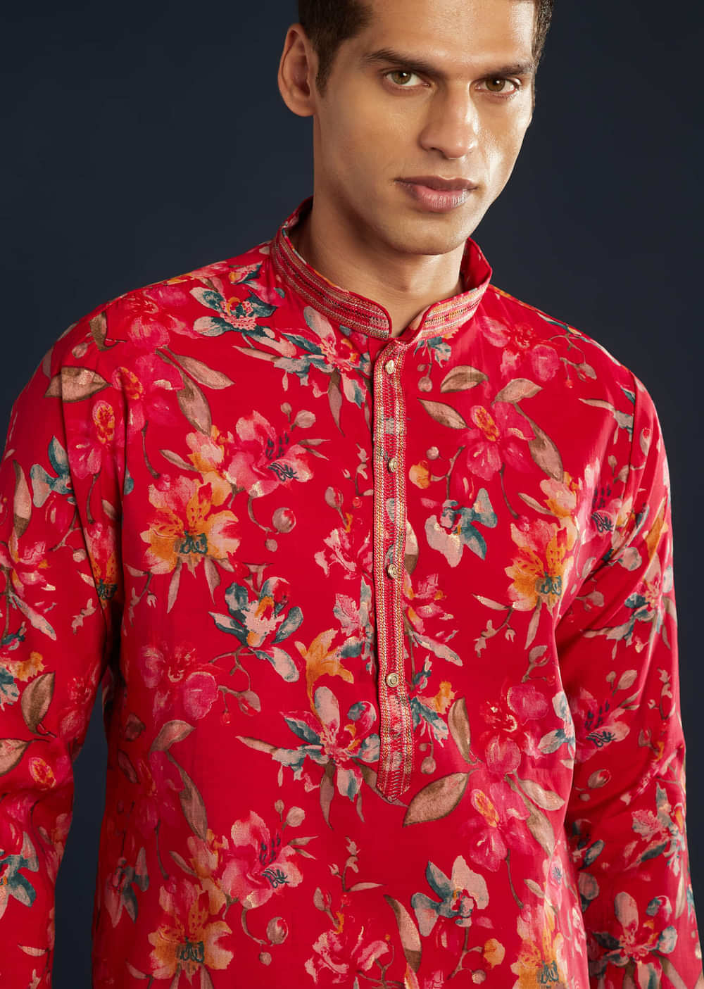 Pink Silk Kurta Set with Floral Motifs