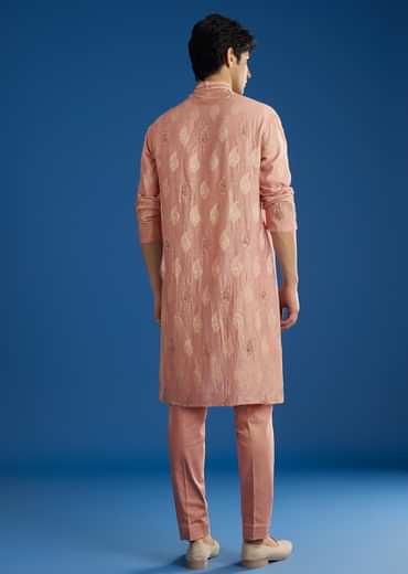 Pink Munga Silk Embroidered Butti Kurta Set