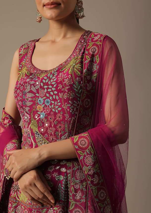 Pink Silk Palazzo Set With Mirror Work