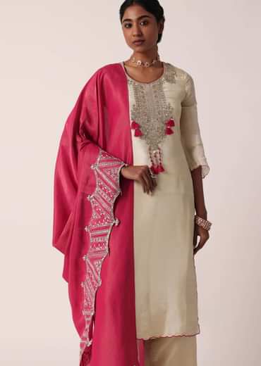 Pink Silk Palazzo Set With Embroidered Kurta