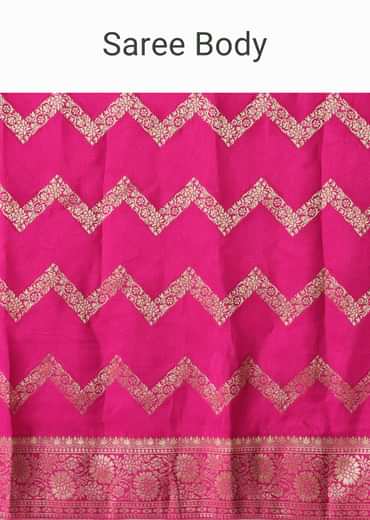 Pink Silk Saree with Zari Zig Zag Detail And Unstitched Blouse Piece