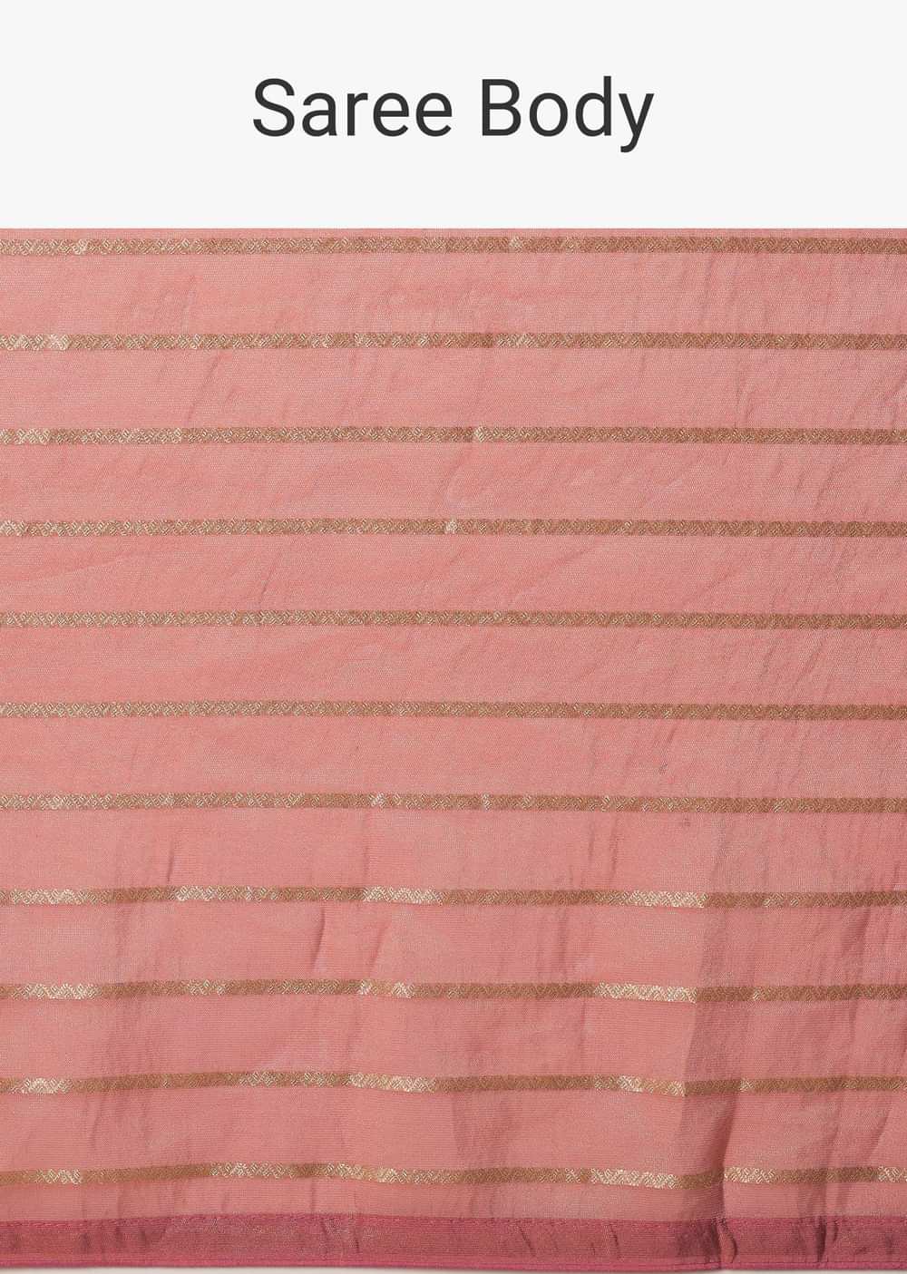 Pink Silk Saree With Zari Stripes And Stitched Blouse