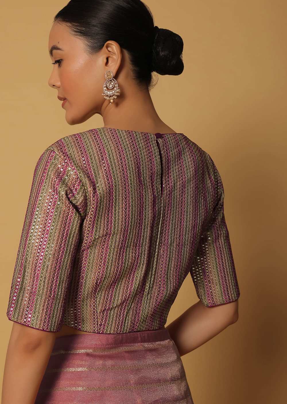Pink Silk Saree With Zari Stripes And Stitched Blouse