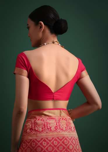 Pink Silk Saree With Zari Woven Jaal Work And Traditional Motif Border