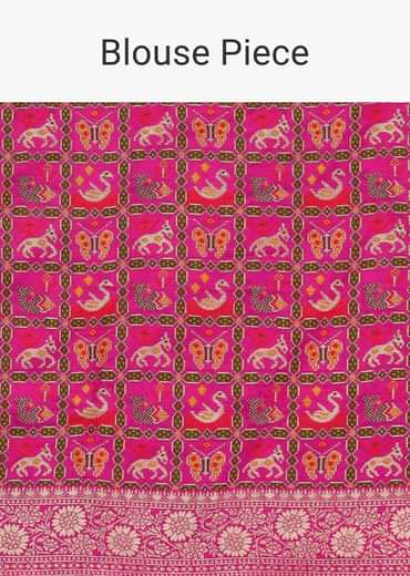 Pink Silk Saree with Zari Zig Zag Detail And Unstitched Blouse Piece