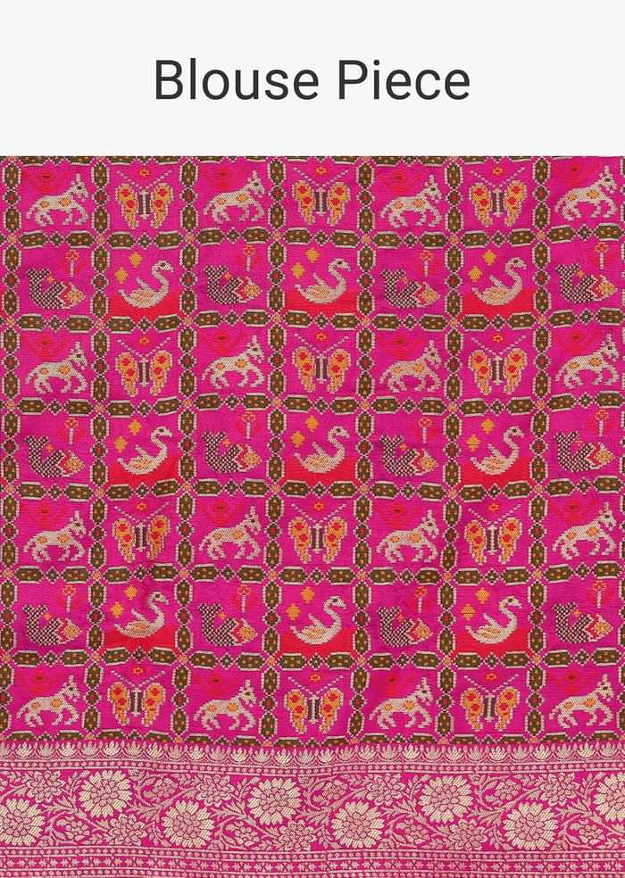 Pink Silk Saree with Zari Zig Zag Detail And Unstitched Blouse Piece
