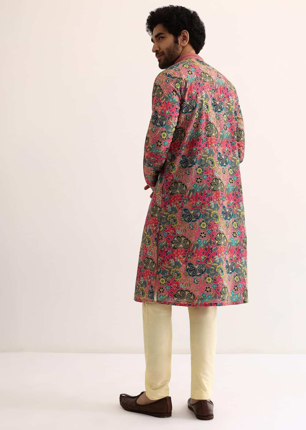 Pink Silk Sequin Work Kurta Set For Men