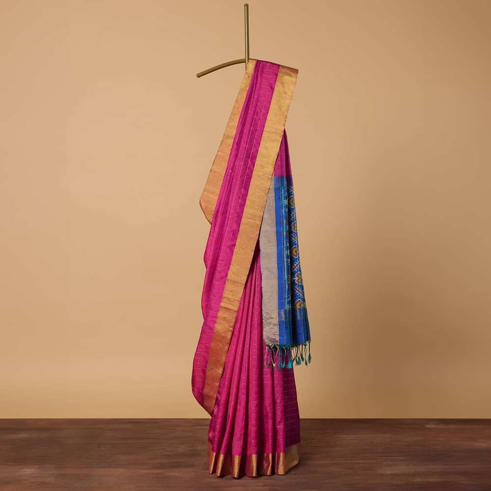 Pink South Album Silk Saree With Zari Checks And Unstitched Blouse Piece