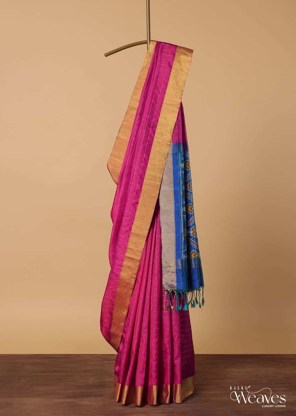 Pink South Album Silk Saree With Zari Checks And Unstitched Blouse Piece