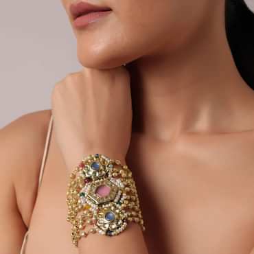 Pink Stone Studded Layered Bracelet With Kundan