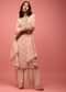 Baby Pink Straight Palazzo Suit Set In Banarasi Georgette With Brocade Work