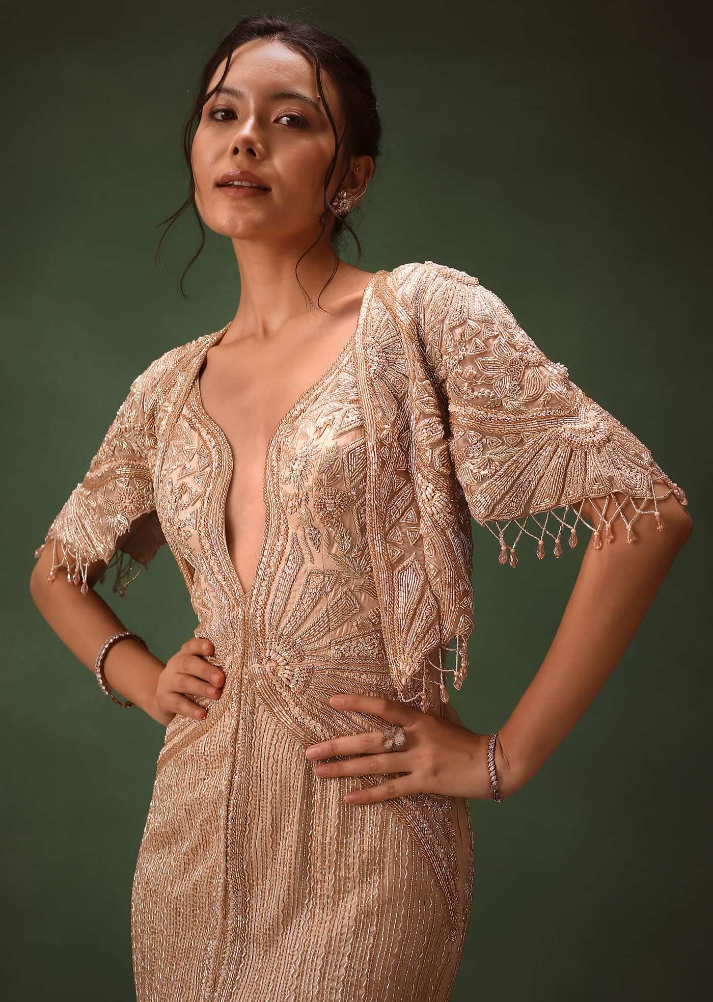 Pink Tissue Cutdana Fishcut Lehenga With Cape And Jacket