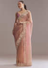 Pink Tissue Saree With Heavy Floral Embroidered Border