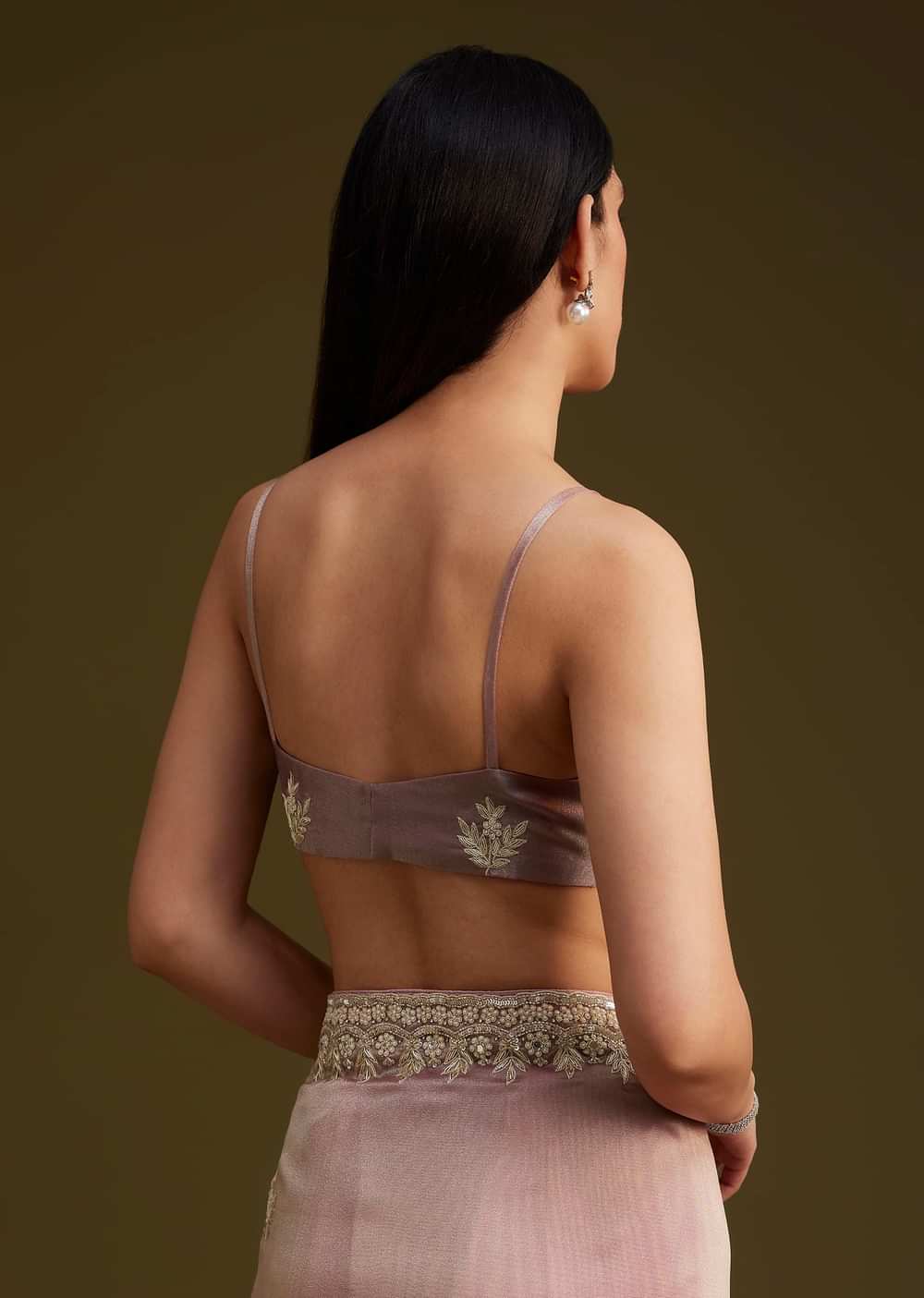 Pink Tissue Saree With Mirror And Sequins Embroidery