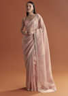Pink Tissue Saree With Zardosi And Stone Embroidery