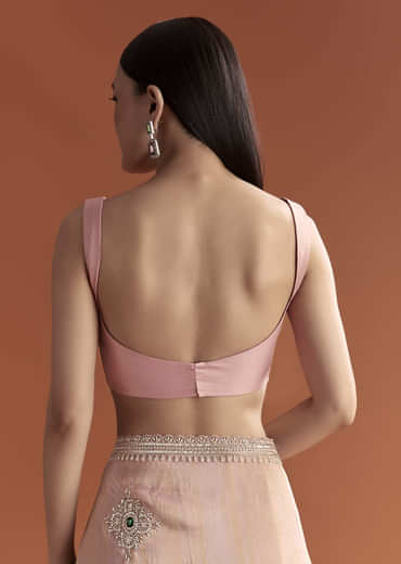 Pink Tissue Saree With Zardosi And Stone Embroidery