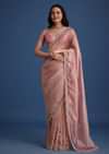 Pink Tissue Silk Embroidered Saree With Embellished Scallop Border