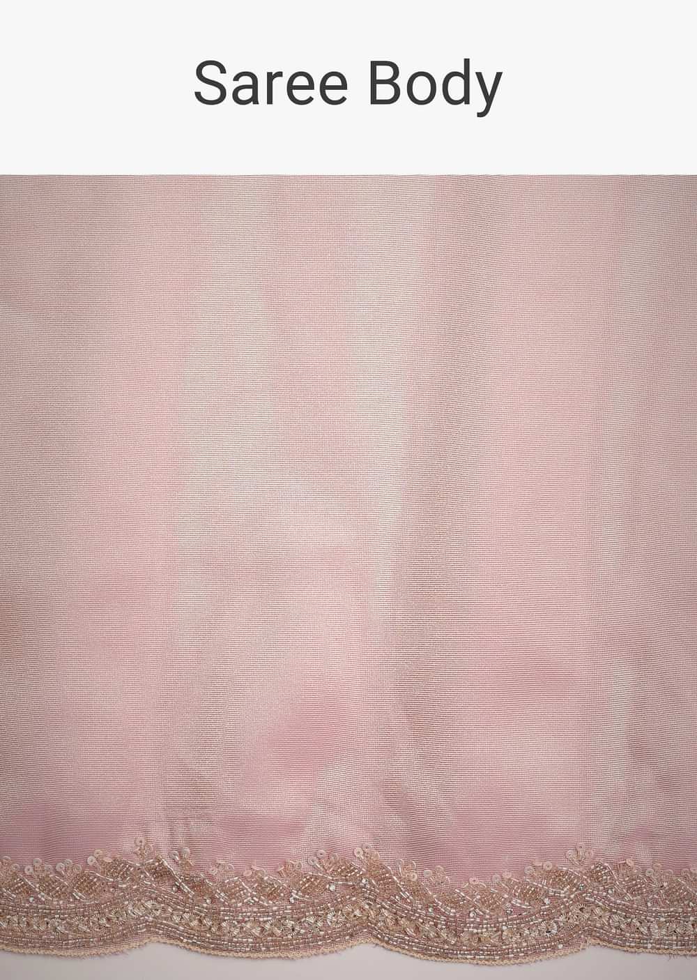 Pink Tissue Silk Embroidered Saree With Embellished Scallop Border