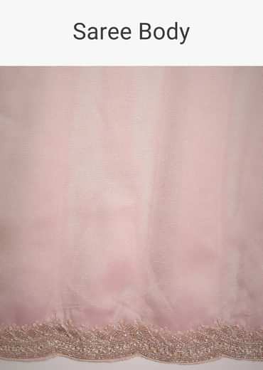 Pink Tissue Silk Embroidered Saree With Embellished Scallop Border