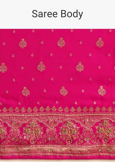 Rani Pink Zardosi Embroidered Saree With Unstitched Blouse