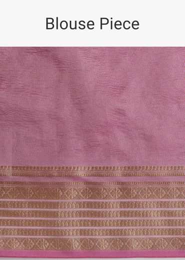 Pink Zari Woven Chanderi Saree With Unstitched Blouse
