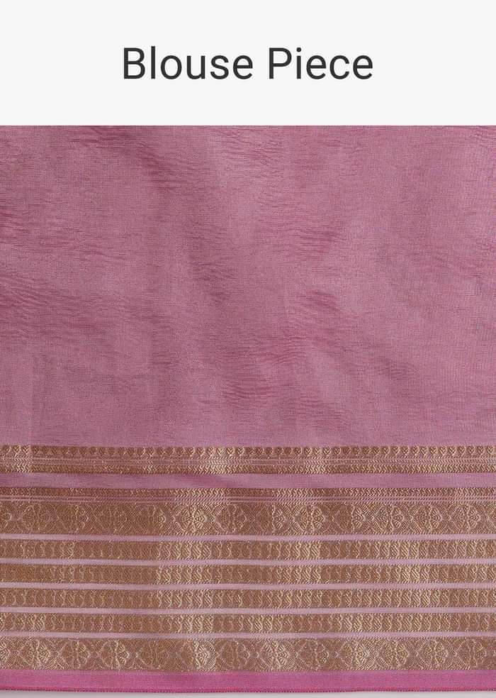Pink Zari Woven Chanderi Saree With Unstitched Blouse