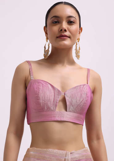 Pink Zari Woven Chanderi Saree With Unstitched Blouse