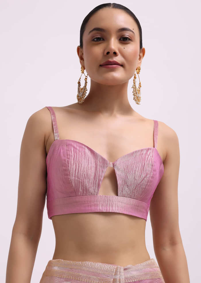 Pink Zari Woven Chanderi Saree With Unstitched Blouse