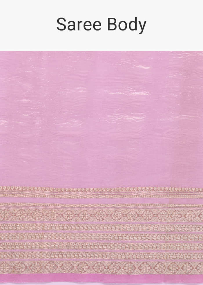 Pink Zari Woven Chanderi Saree With Unstitched Blouse
