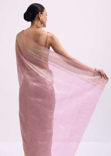 Pink Zari Woven Chanderi Saree With Unstitched Blouse