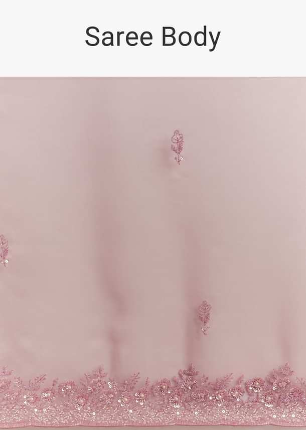 Pinkish Lavender Tissue Saree With Sequins Cutdana And Scallop Border