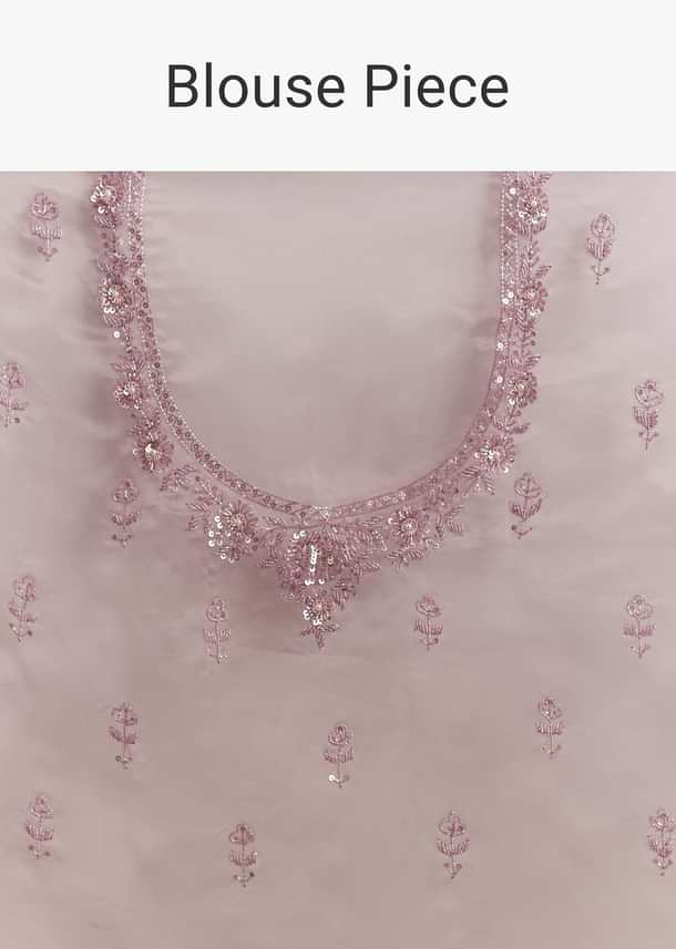 Pinkish Lavender Tissue Saree With Sequins Cutdana And Scallop Border