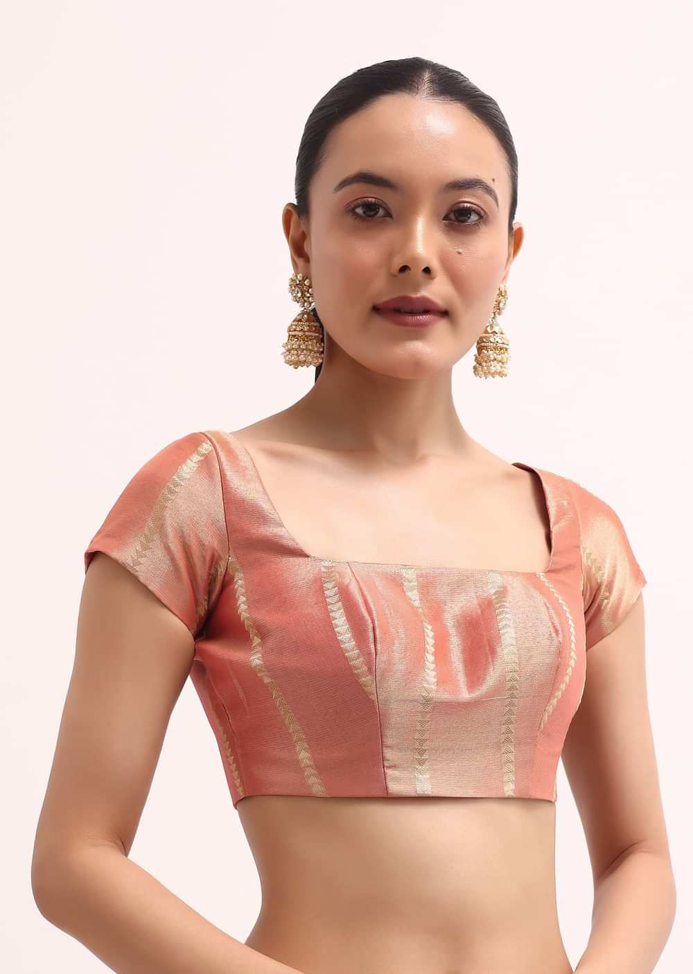 Pinkish Gold Zari Chanderi Silk Saree With Unstitched Border