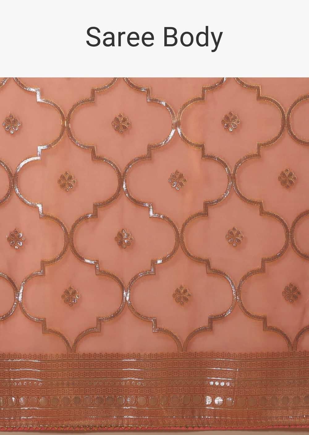 Pinkish Peach Saree In Organza With Woven Moroccan Jaal