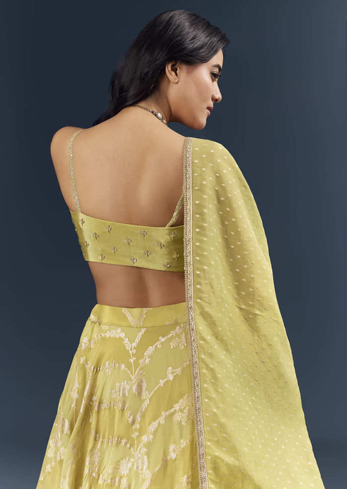 Pista Green Banarasi Silk Bridesmaid Lehenga With Heavy Hand Embroidery