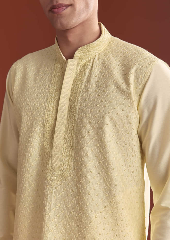 Pista Green Banarasi Silk Kurta Set For Men With Intricate Embroidery