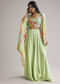Pista Green Floral Cape Set With Crop Top And Palazzo