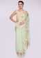 Pista Green Saree In Georgette With Floral Resham Embroidery On The Border Online - Kalki Fashion
