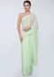 Pista green georgette saree in self thread floral embroidered border only on Kalki