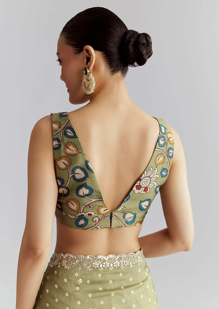 Pista Green Muslin Embroidered Saree With Heavy Hand Embroidery