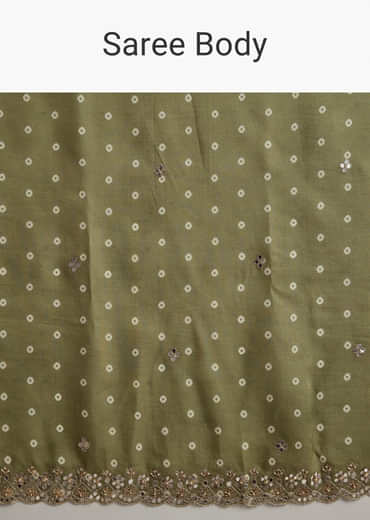 Pista Green Muslin Embroidered Saree With Heavy Hand Embroidery