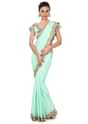 Moonlight jade green saree enahcned in kundan embroidered border only on Kalki - KALKI Fashion India