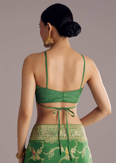 Pista Green Saree With Zari Jaal Weave And Stone Embellishments