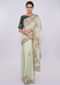 Pista green satin saree with emerald green silk blouse with cut dana embroidery only on kalki