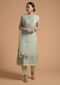 Pista Green Straight Cut Suit With Sequins Buttis All Over And Cord Embroidery On The Placket And Border